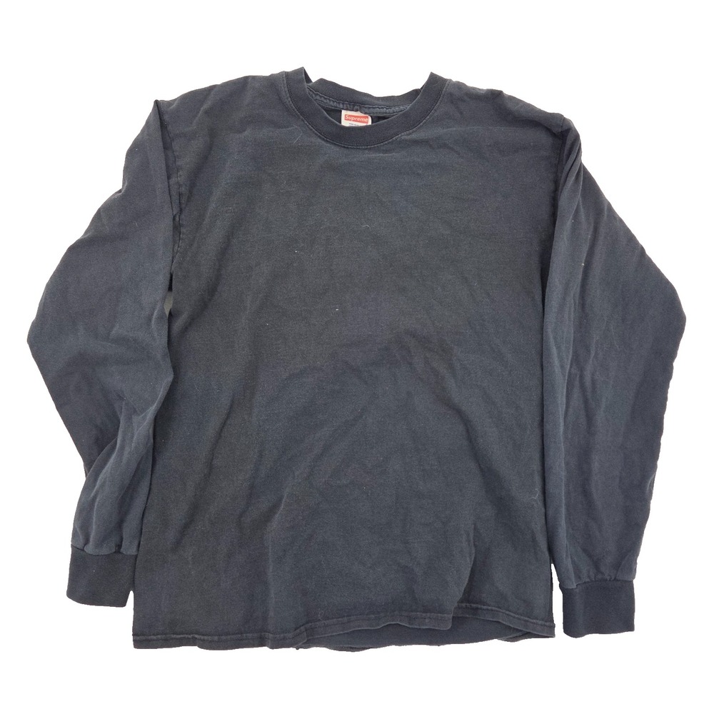 Supreme VTG USA Made Long Sleeve Shirt Back Logo Black Sz M Faded Worn Rare